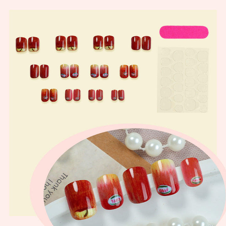 Artistic Press-On Nail Set with Unique Apple Designs kalsten