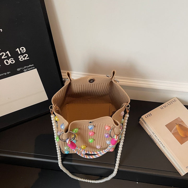 Playful Decorative Pearl-Embellished Tote