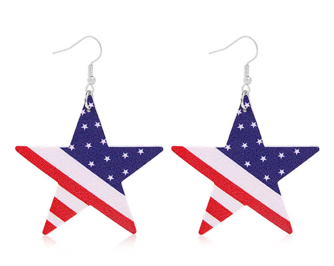 Women's nan teardrop-shaped faux leather earrings with star and stripe print Kalsten