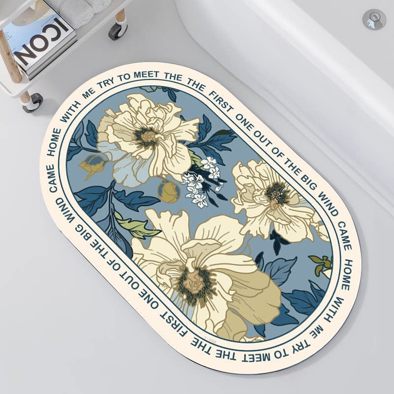 Oval Floral Design Bath Mat