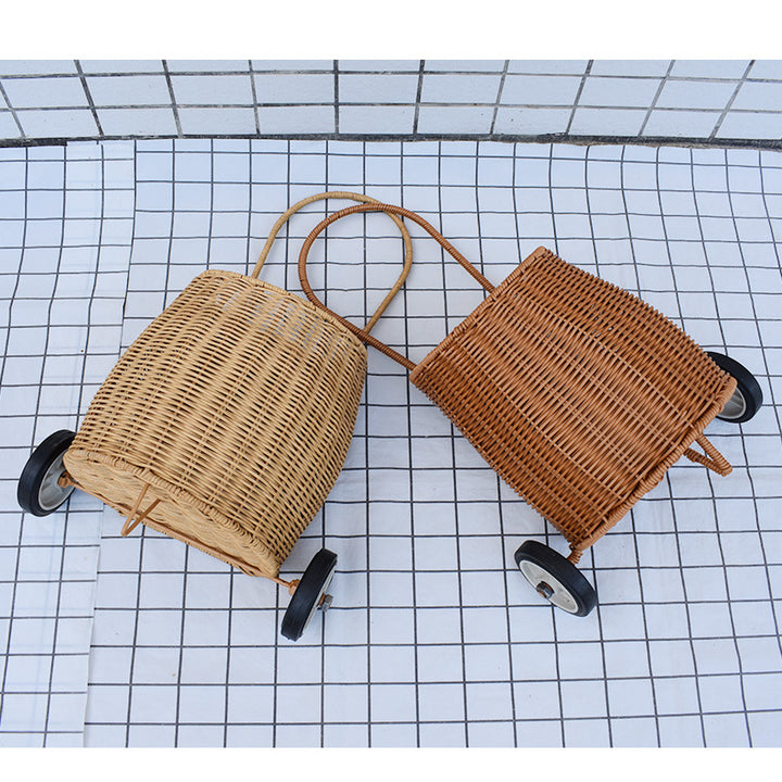 Decorative Woven Rolling Storage Basket Kalsten