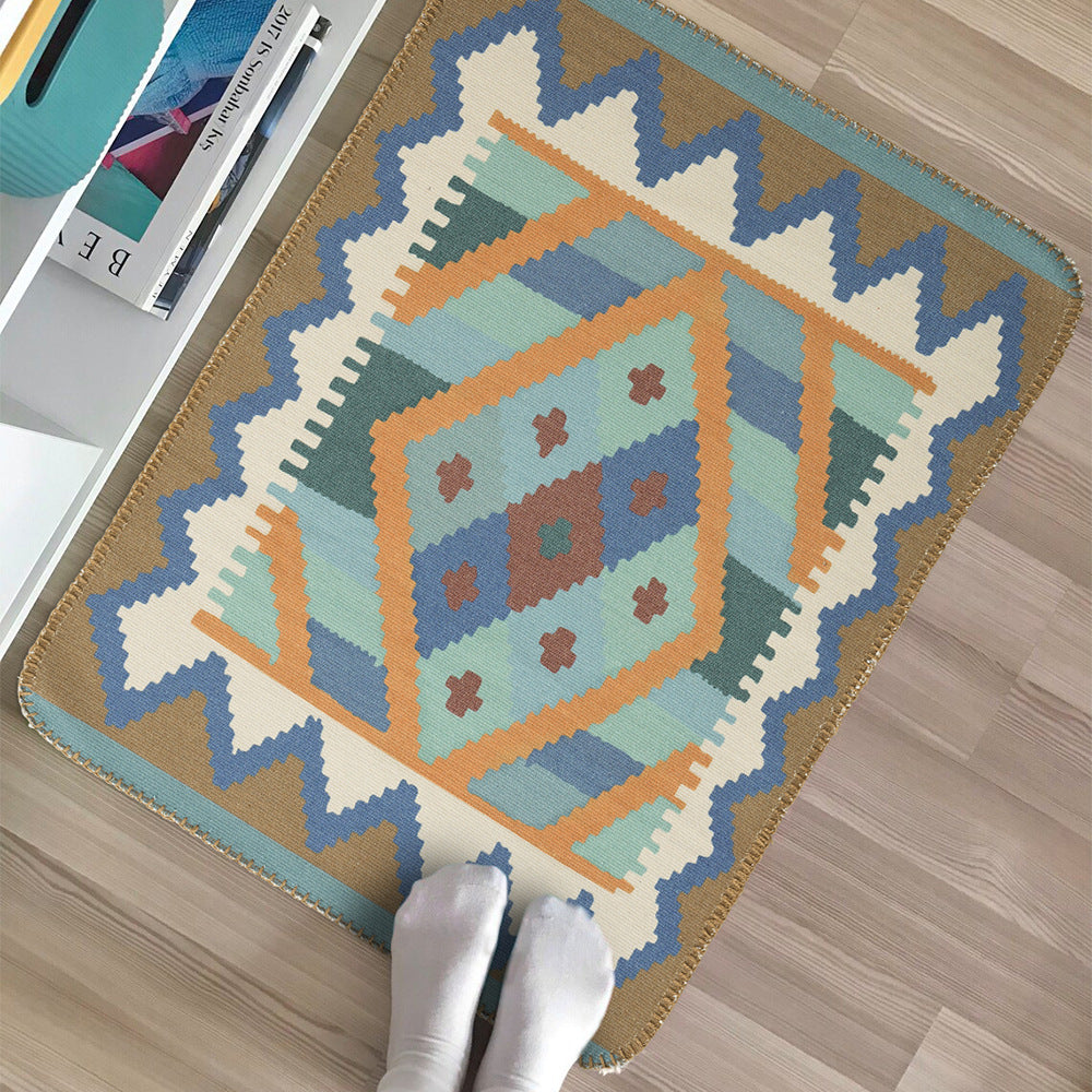 Woven runner rug in ethnic kilim pattern with flat weave structure and non-slip backing Kalsten