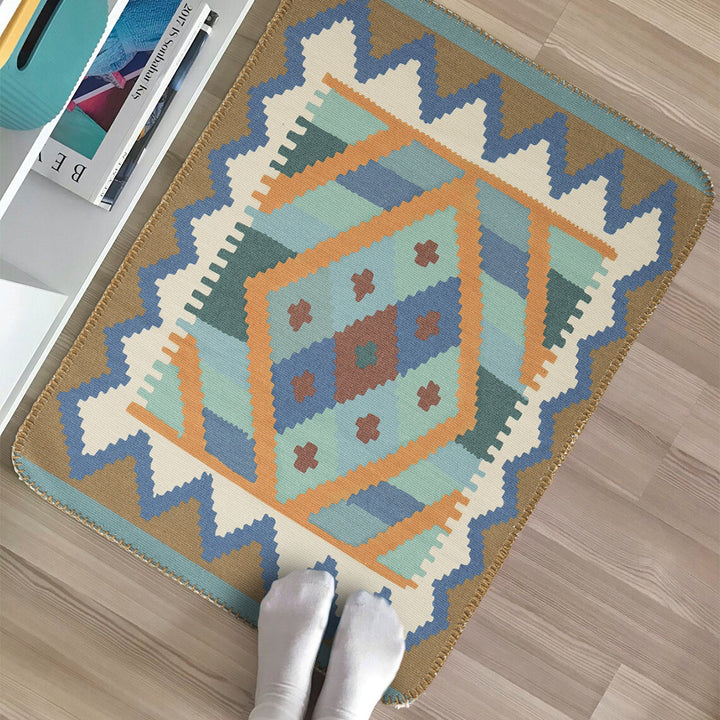 Woven runner rug in ethnic kilim pattern with flat weave structure and non-slip backing Kalsten