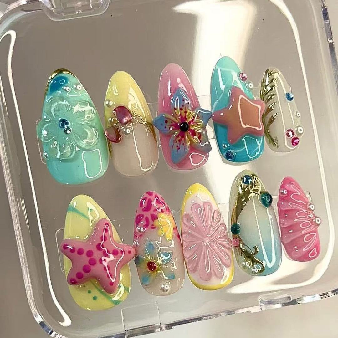 Colorful artificial nails with rhinestones Kalsten
