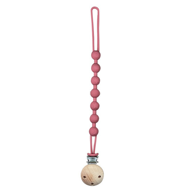 Silicone Beaded Pacifier Clip with Wooden Safety Clamp