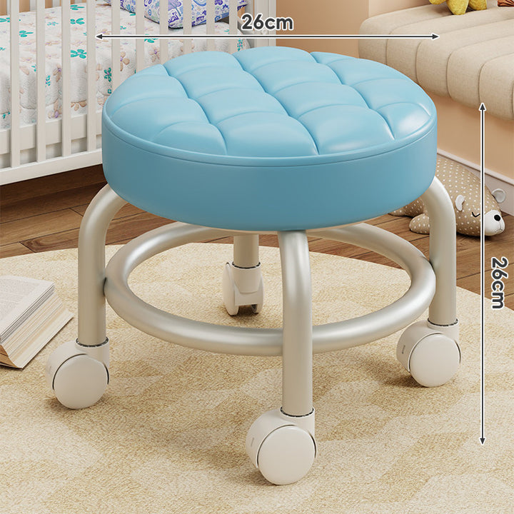 Round Tufted Padded Swivel Stool with Rolling Casters and Circular Footrest