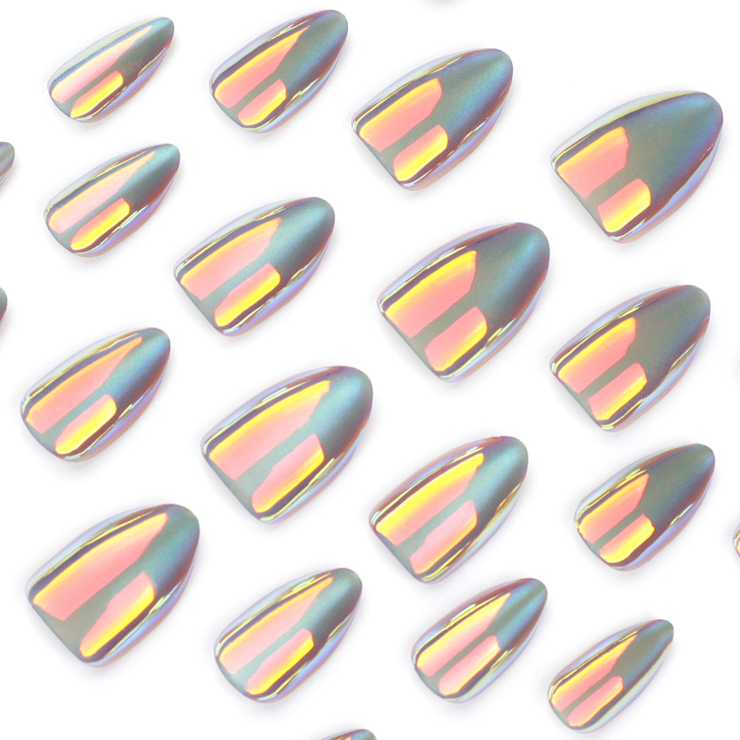 Shiny stiletto nails with exciting design Kalsten