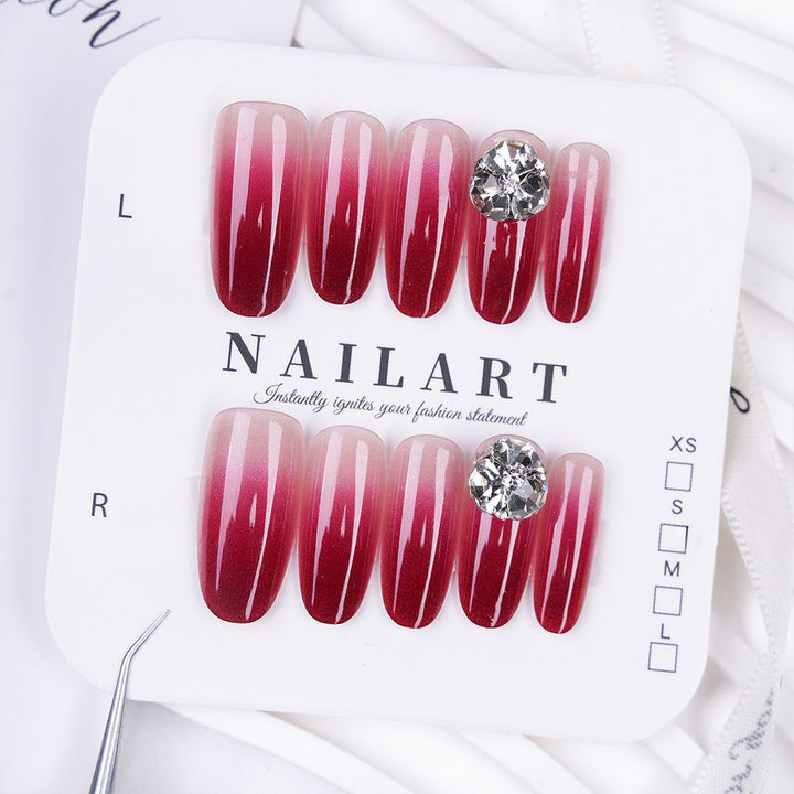 Artificial nails with elegant ombre effect and rhinestone decoration Kalsten