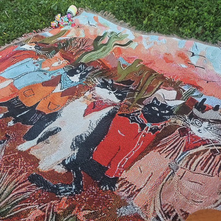 Artistic Cat-Themed Throw Blanket