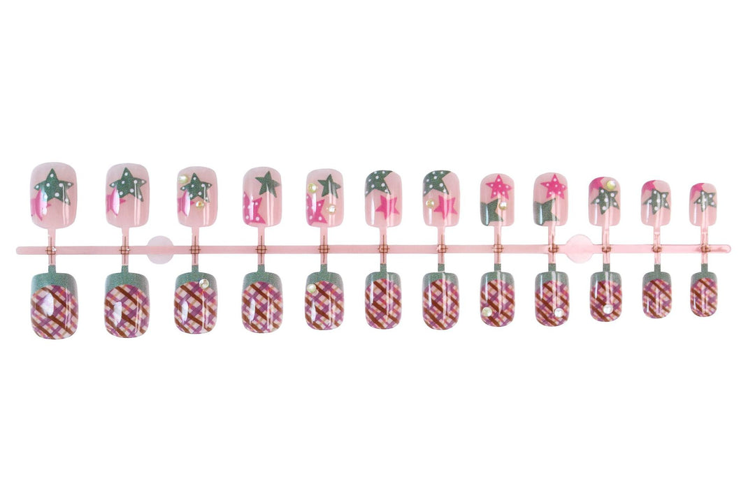Artificial nail set with playful geometric designs and glitter accents Kalsten