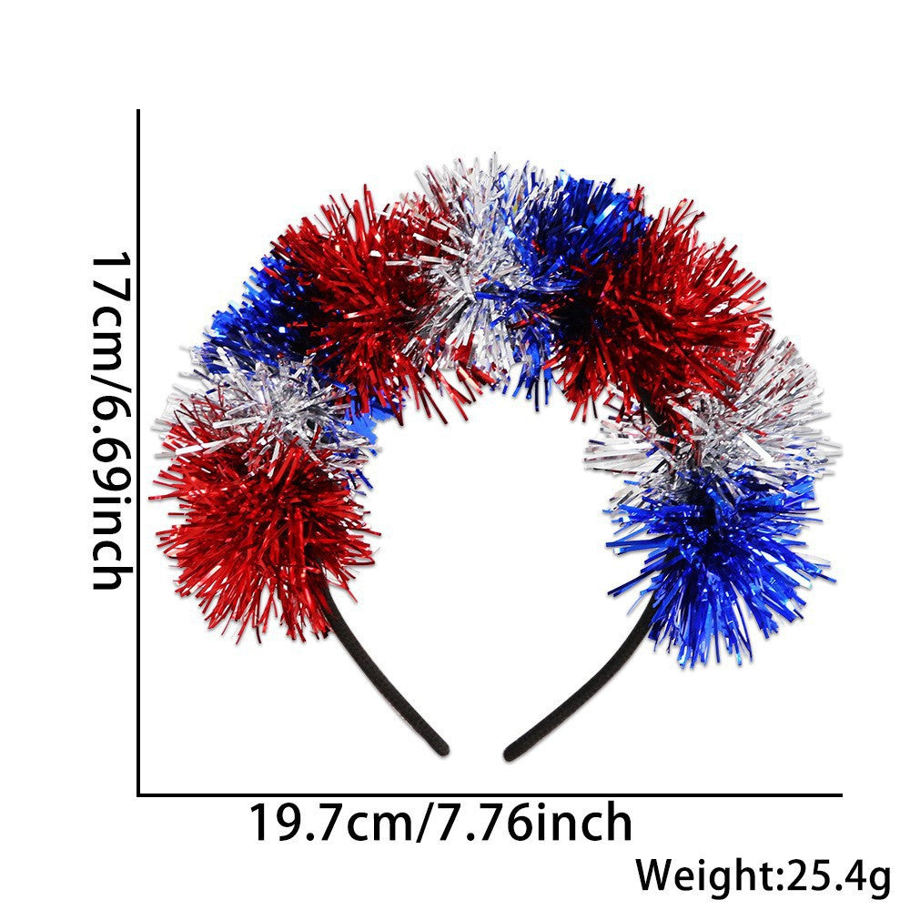Unisex nan eye-catching party headband with attached pom poms, star tinsel, and small flag pendants Kalsten