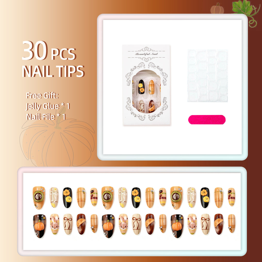 Whimsical Autumn-Themed Press-On Nail Art Set