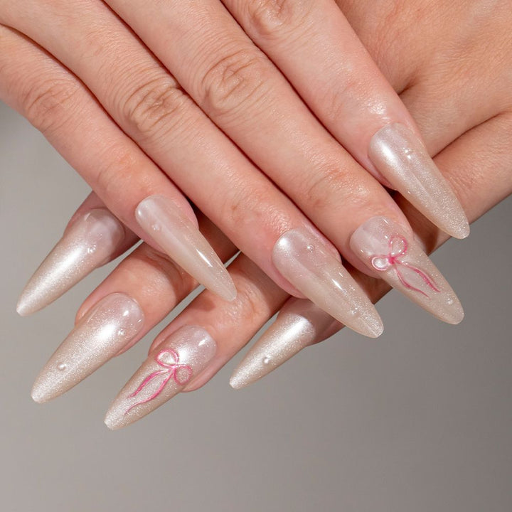 Elegant Stiletto Press-On Nail Set with Bow Accents Kalsten