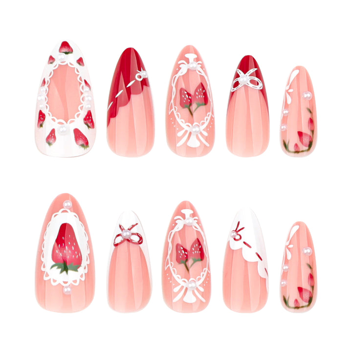 Artful nail extensions with strawberry motifs Kalsten
