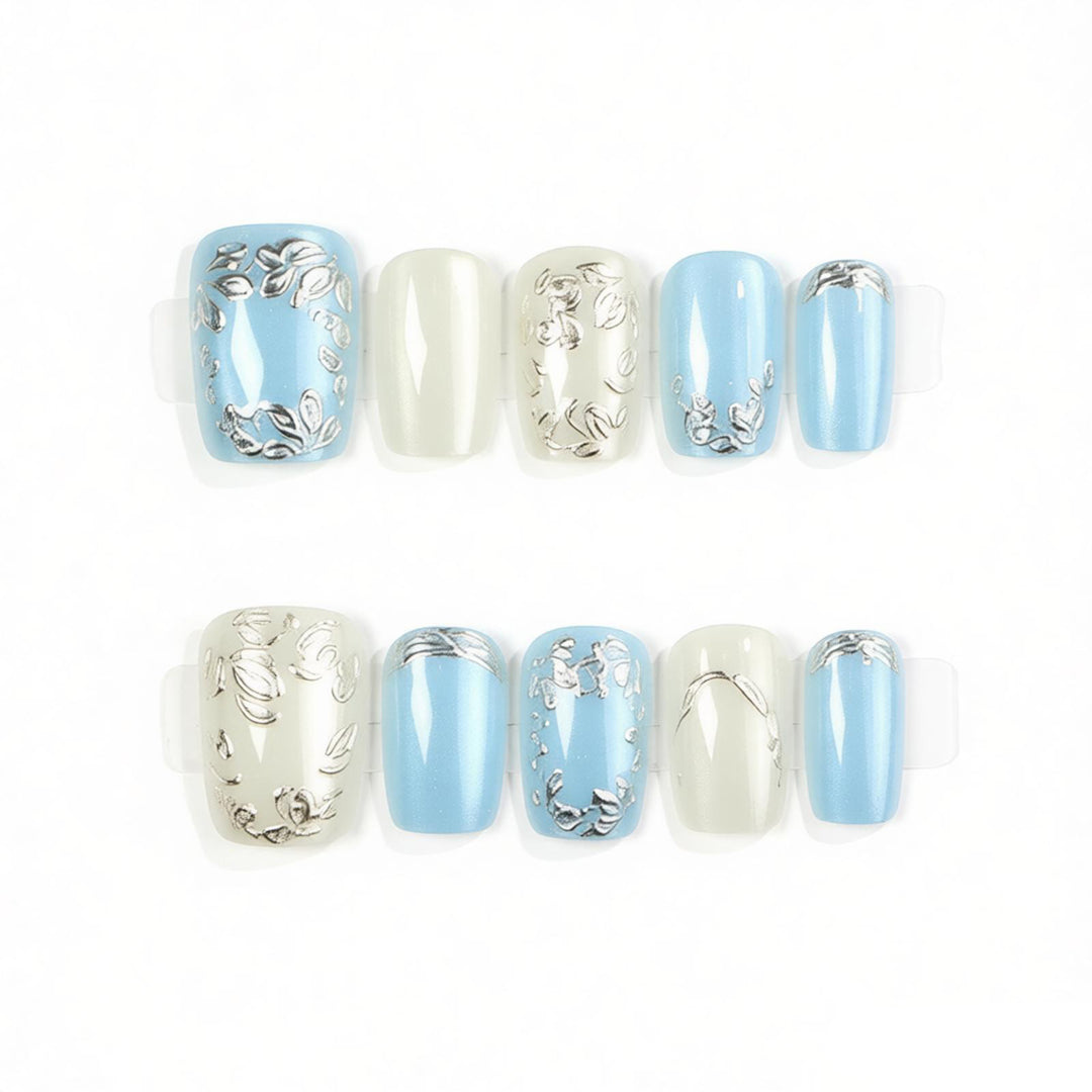 Decorative Press-On Nail Art Set with Floral and Metallic Accents Kalsten