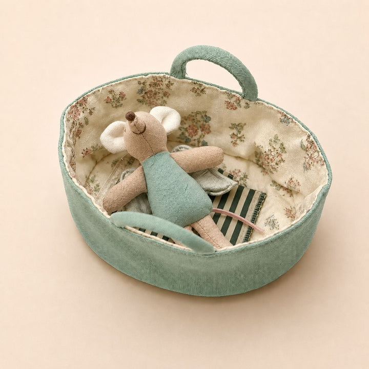 Fabric Nursery Storage Basket with Padded Handles and Floral Lined Interior