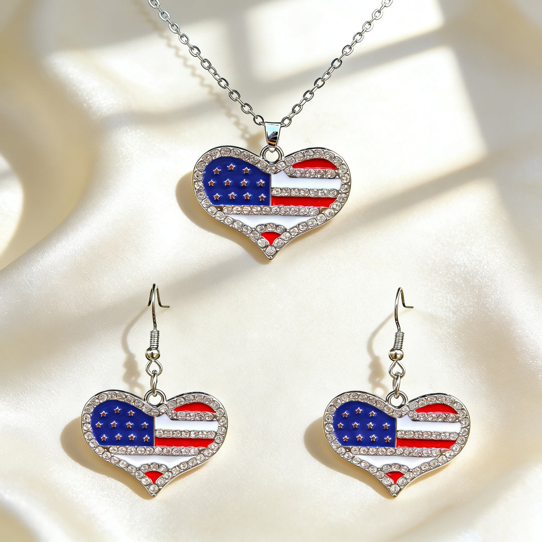 Women's patriotic jewelry set flip-flop pendant necklace and earrings with enamel and crystal embellishment Kalsten