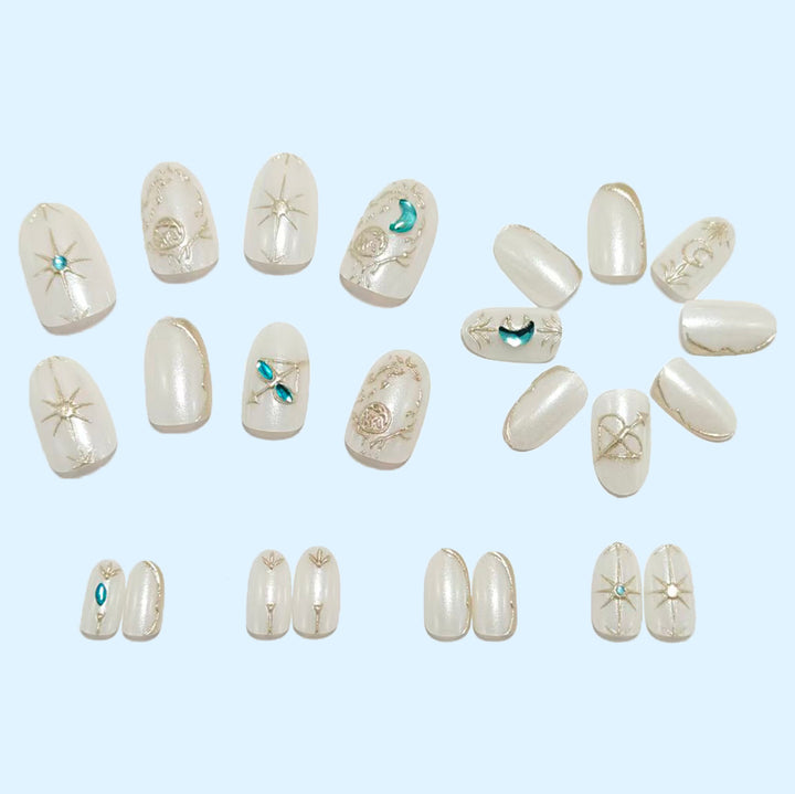 Artificial nails with noble glitter accents and symbol motif Kalsten