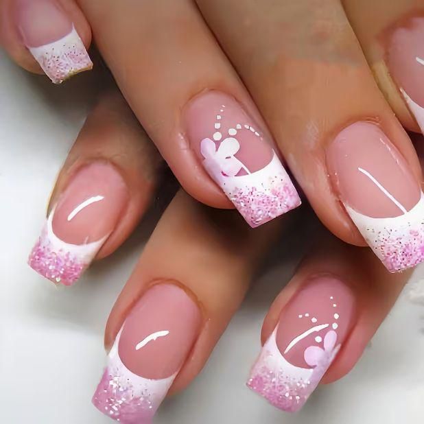Elegant French Tip Glitter Nail Set Kalsten