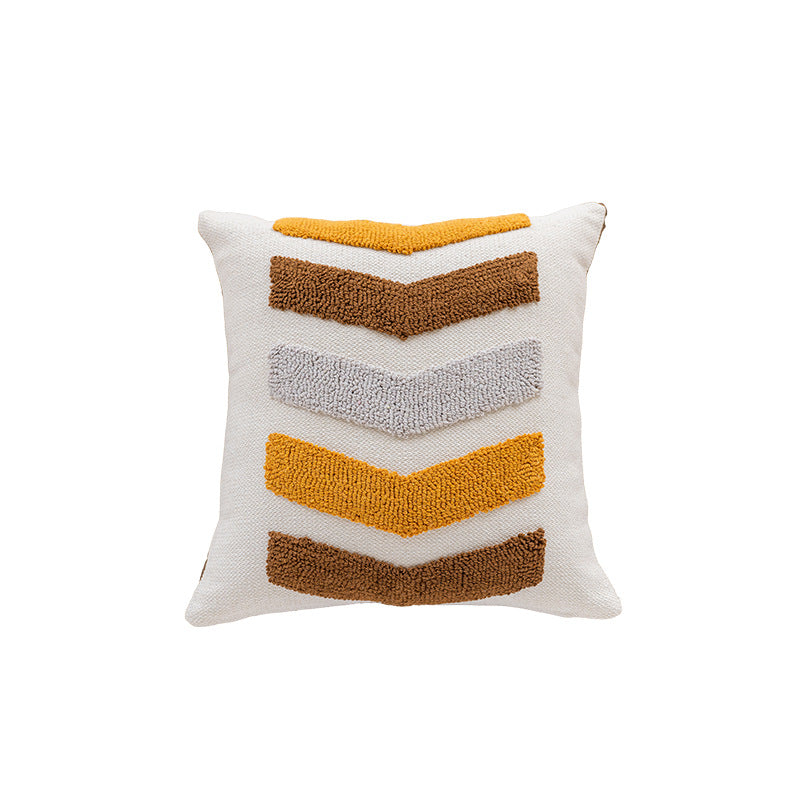 Tufted Quatrefoil Cotton Throw Pillow Cover with Corner Tassels and Hidden Zipper