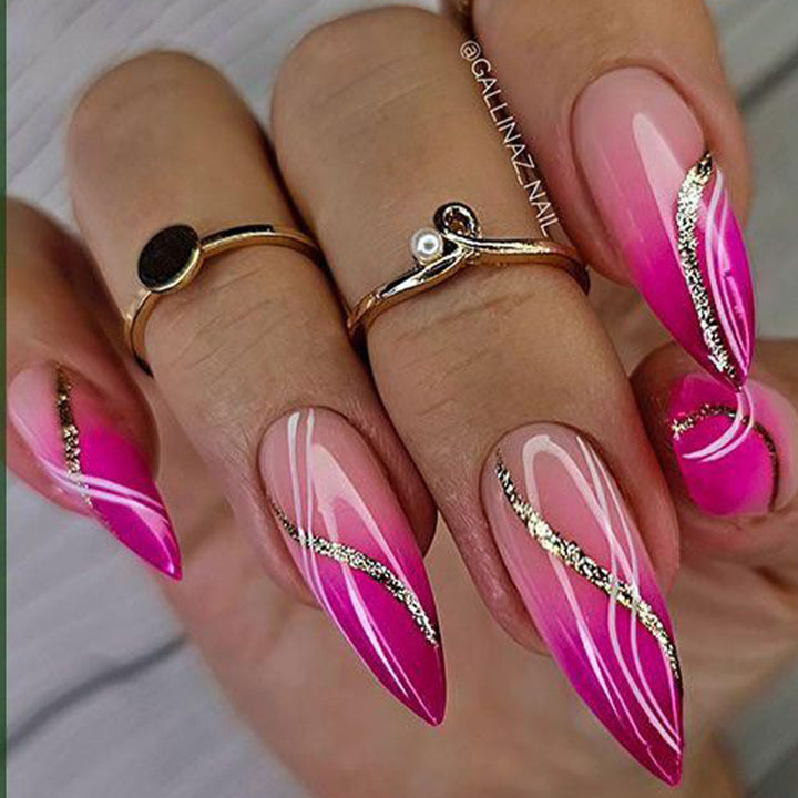 Elegant Stiletto Press-On Nail Art Set with Glitter Accents Kalsten