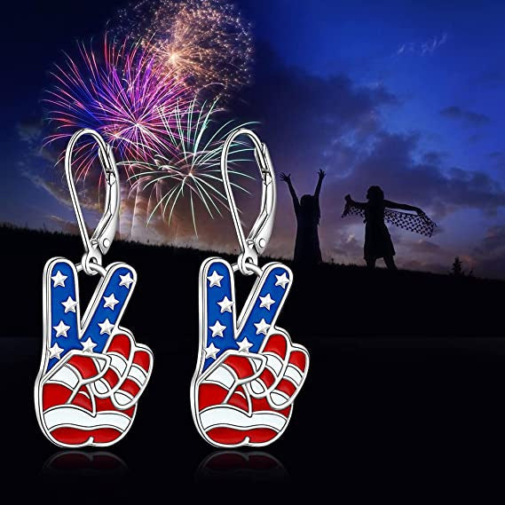 Women's nan patriotic peace sign enamel dangle earrings with leverback clasp and hypoallergenic plating Kalsten