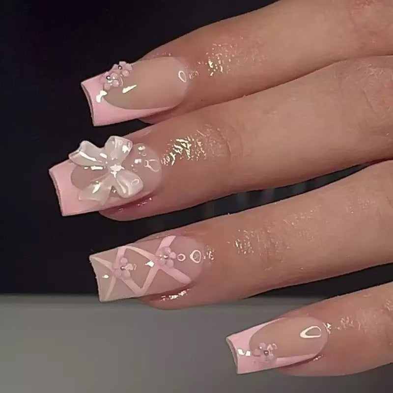Artificial nail set with filigree 3D flowers and bows Kalsten