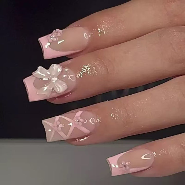 Artificial nail set with filigree 3D flowers and bows Kalsten