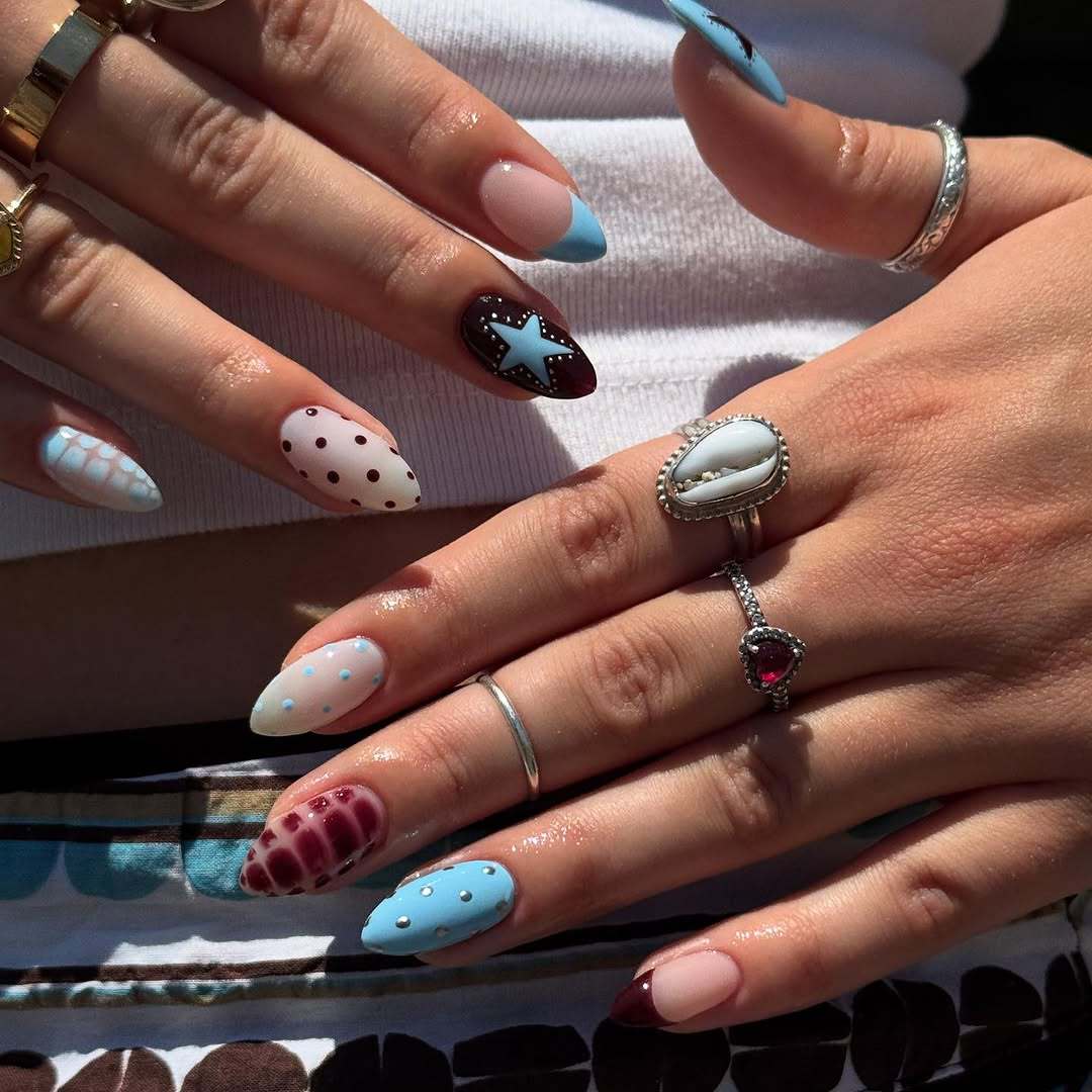 Artificial nail set with creative patterns and playful accents Kalsten