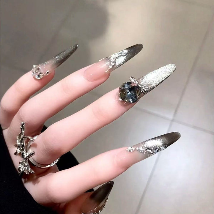 Artistic Crystal-Embellished Stiletto Nail Extensions Kalsten