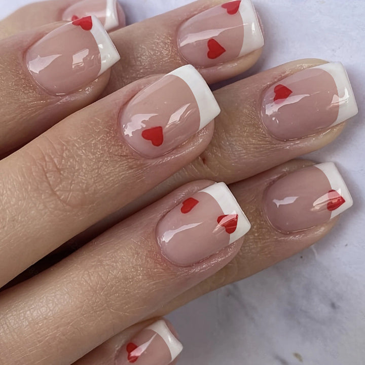 Heart-Embellished French Tip Press-On Nails Kalsten