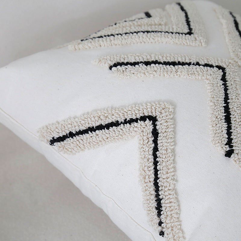 Handcrafted Boho Tufted Cotton Square Cushion Cover with Fringe Tassel Corners and Raised X Texture