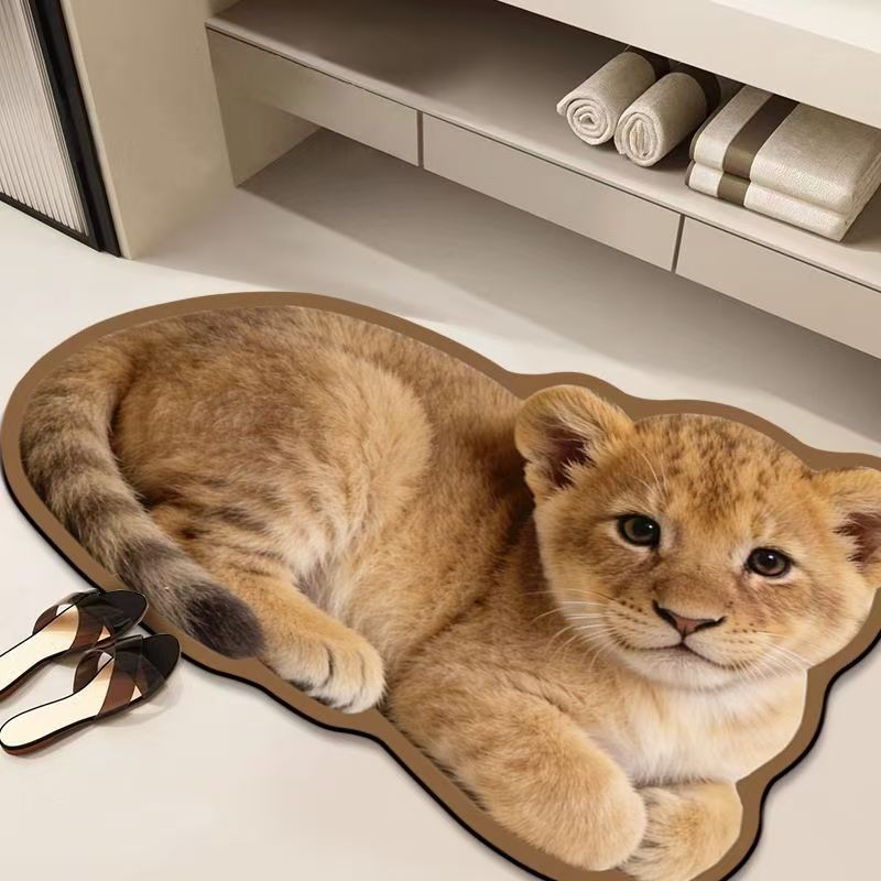 Realistic Lion Cub Shaped Floor Mat