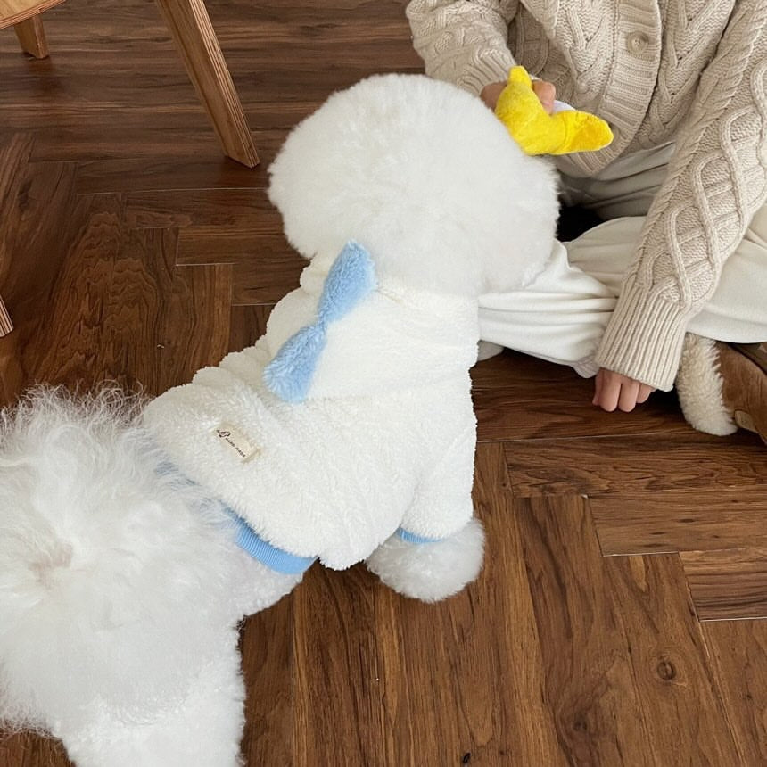 Plush Fleece Hooded Dog Jacket with  Accent and Ribbed Trim