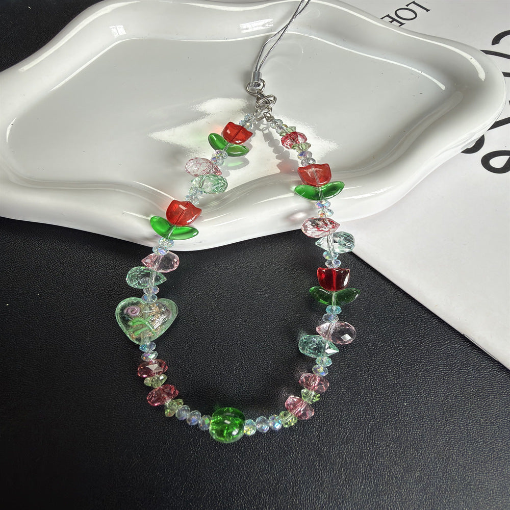 Floral Beaded Phone Lanyard Kalsten