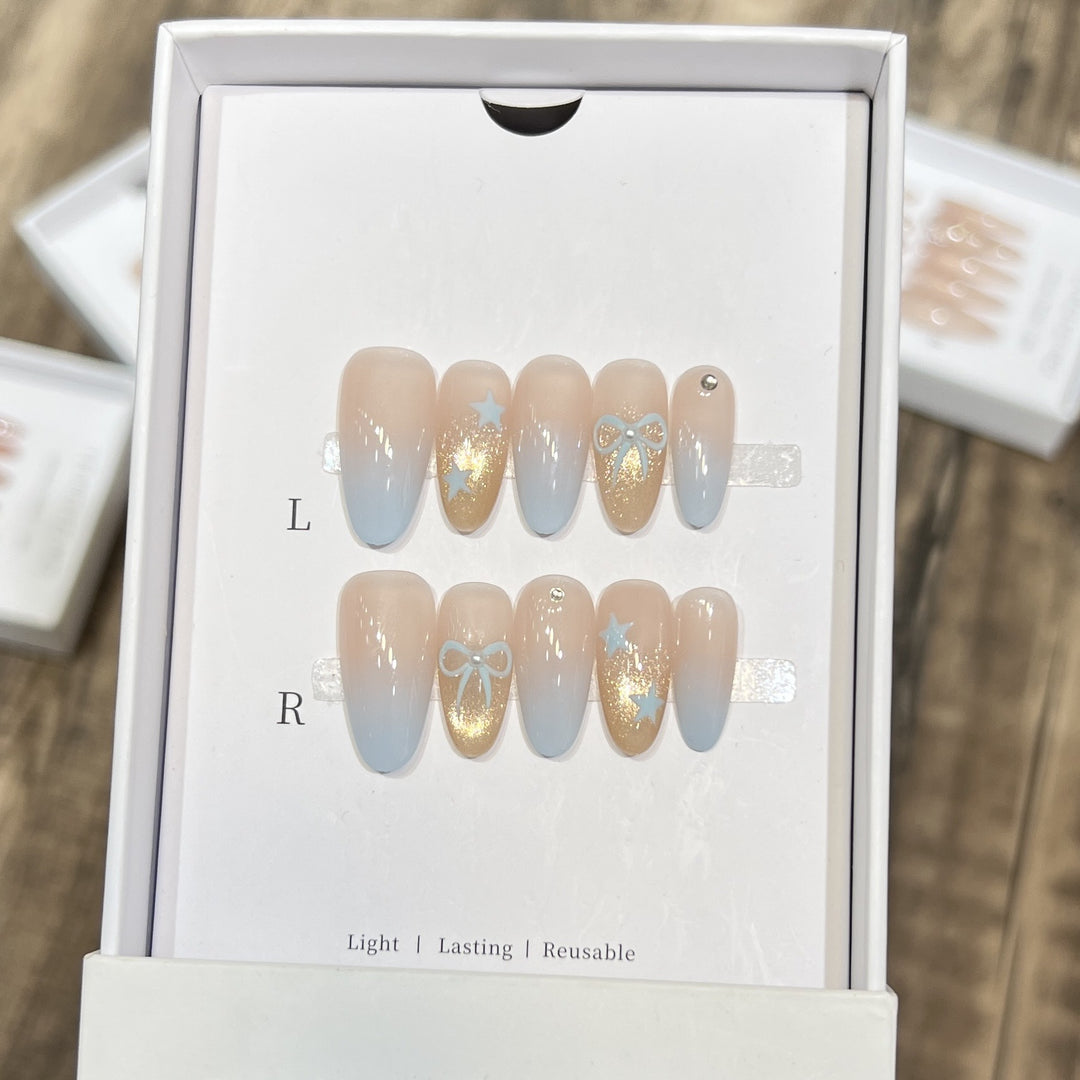 Decorative Press-On Nail Set with Glitter and Bow Accents Kalsten