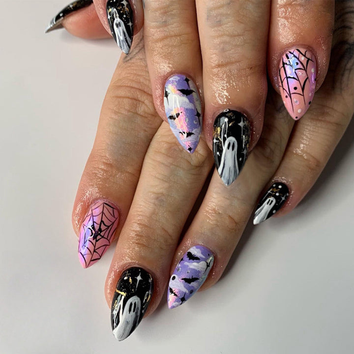 Halloween-Themed Ghost and Spider Press-On Nail Art Set