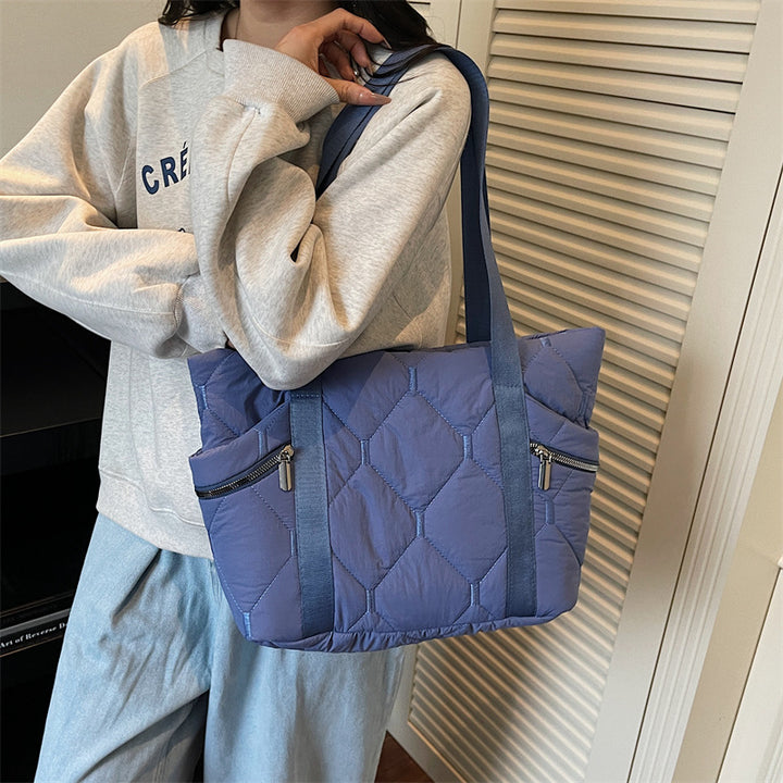 Quilted Multi-Pocket Tote Bag
