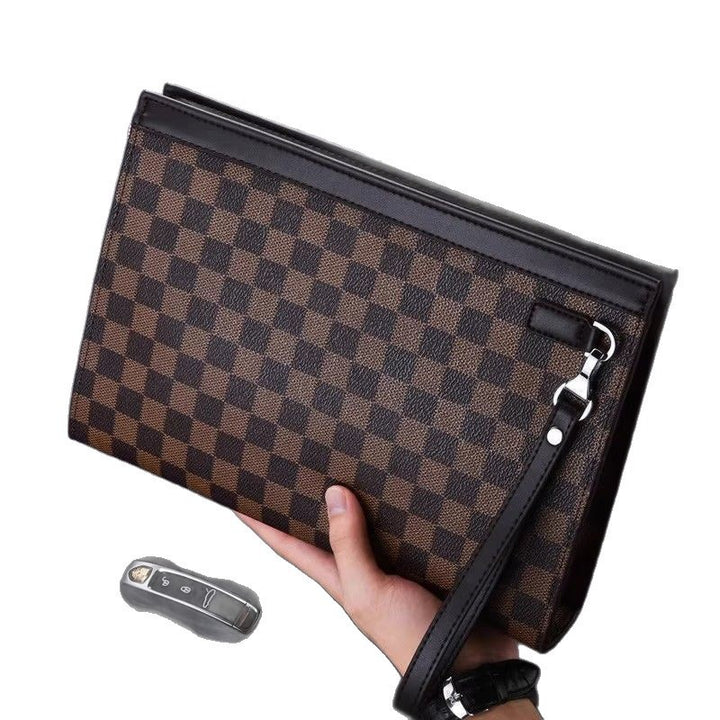 Leather Checkered Document Clutch Kalsten