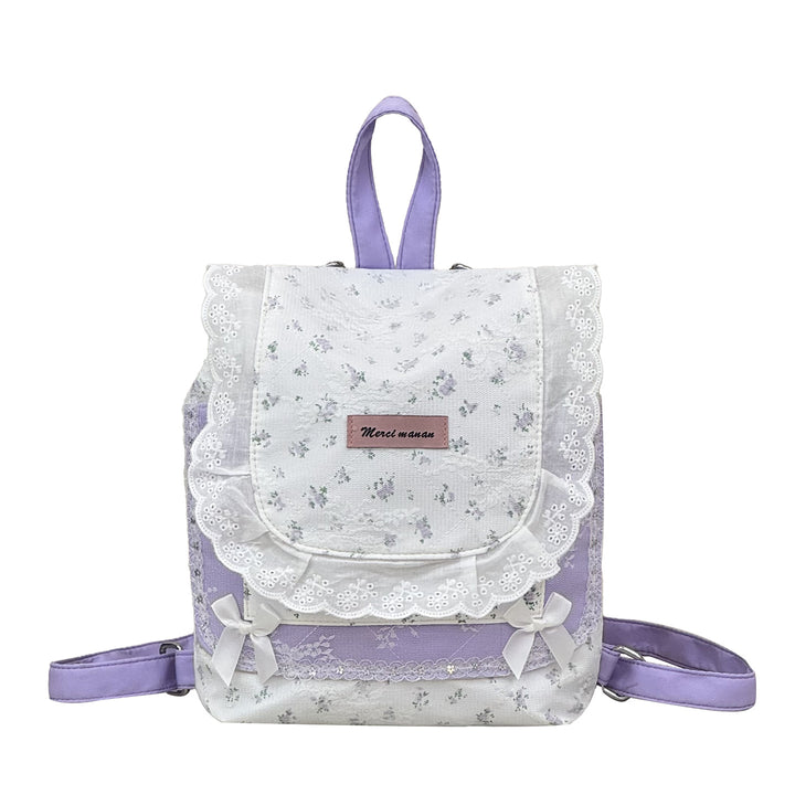 Floral Print Lace-Trimmed Backpack