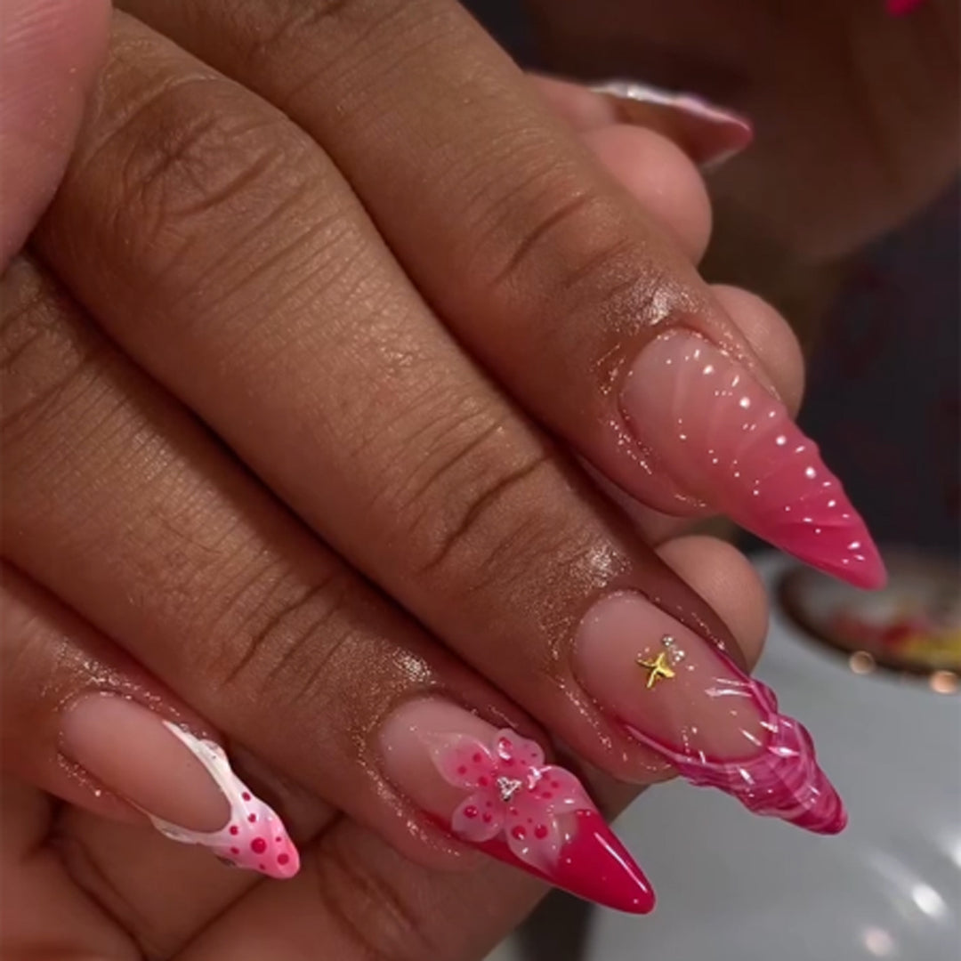 Artful Nail Extensions with Floral Accents Kalsten