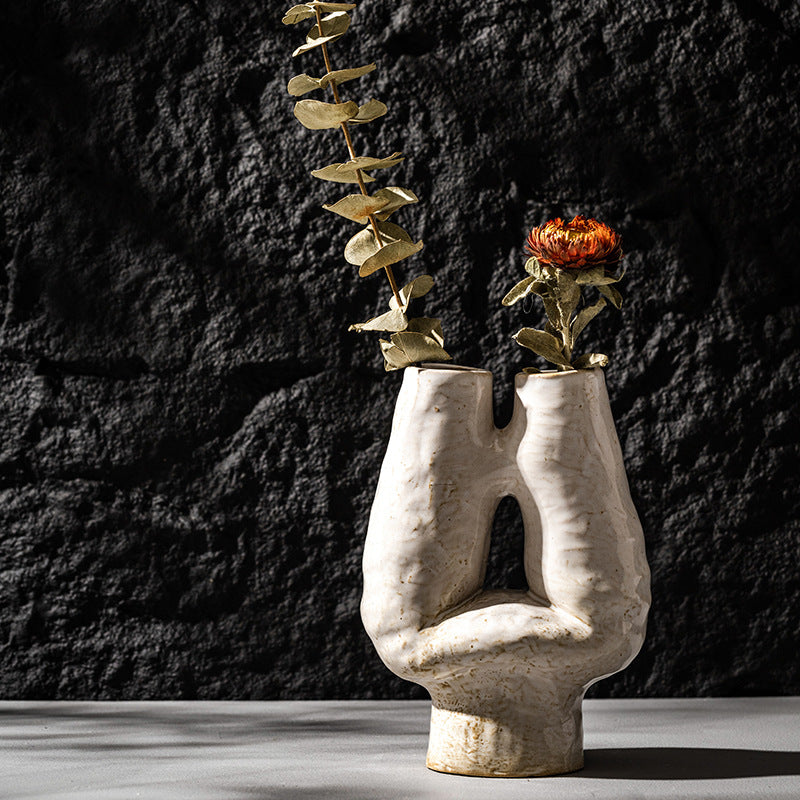 Handmade Abstract Double Neck Ceramic Sculptural Table Vase
