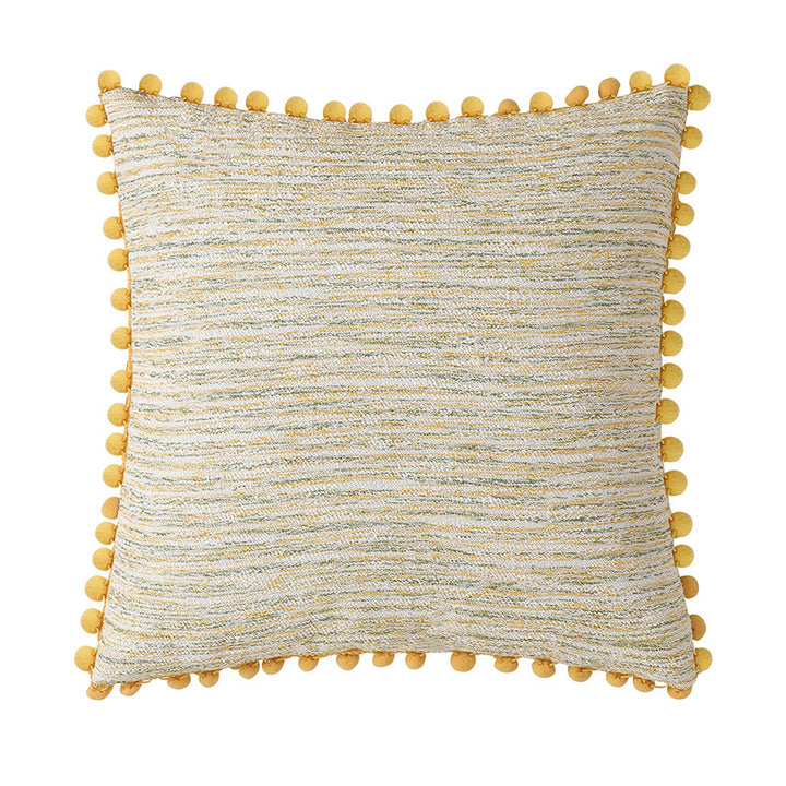 Rectangular decorative pillowcase with mottled chenille structure and pompom trim Kalsten