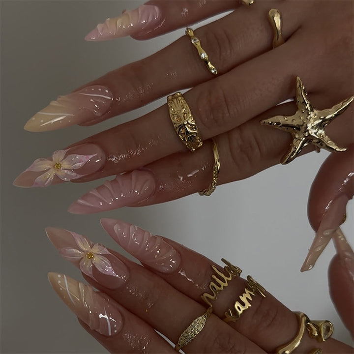 Floral Design Press-On Nail Set with Elegant Accents Kalsten