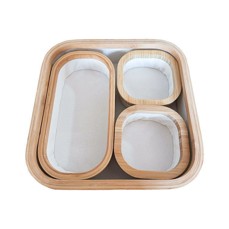 Storage basket set with bamboo frame and fabric inserts Kalsten