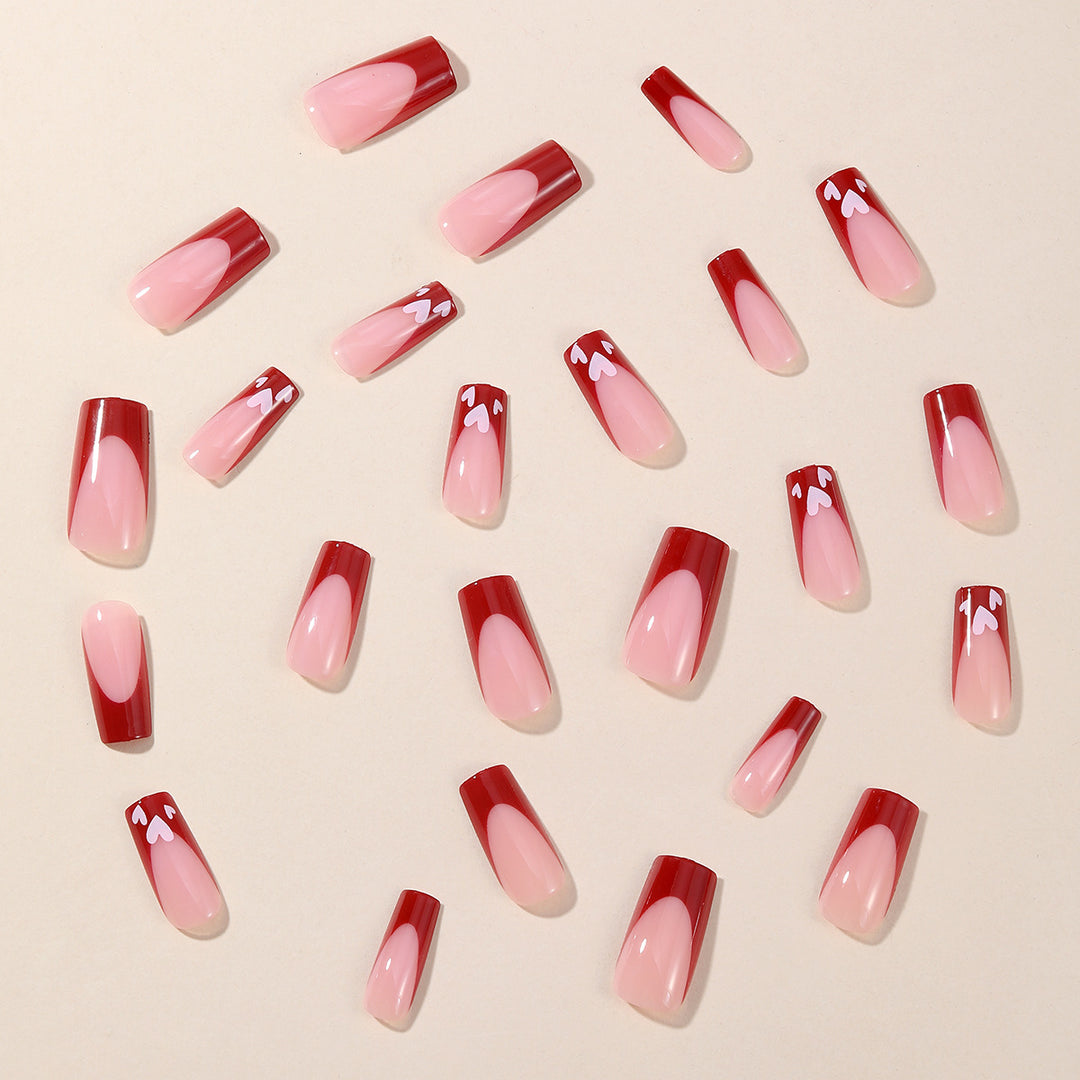 Heart-Patterned Acrylic Nail Art Extensions Kalsten