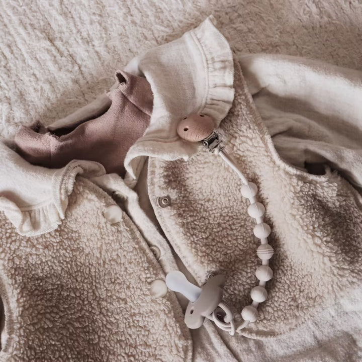 Silicone Beaded Pacifier Clip with Wooden Holder