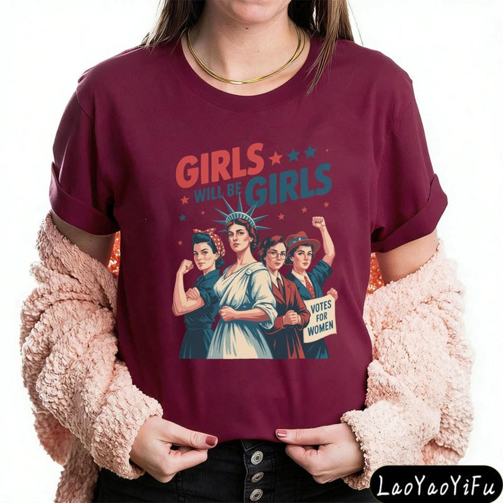 Women's nan vintage-inspired feminist graphic t-shirt with suffragette illustration Kalsten
