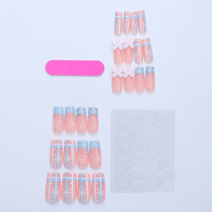 Artificial nail set with winter snowflake and bow motifs Kalsten