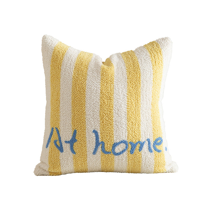 Striped bouclé decorative pillow with embossed loop structure and lettering embroidery Kalsten